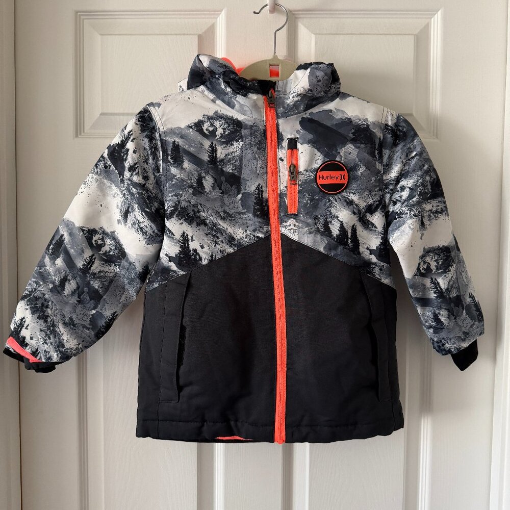 Hurley Boys XS 5 6 Hooded Winter Jacket Neon Zip
